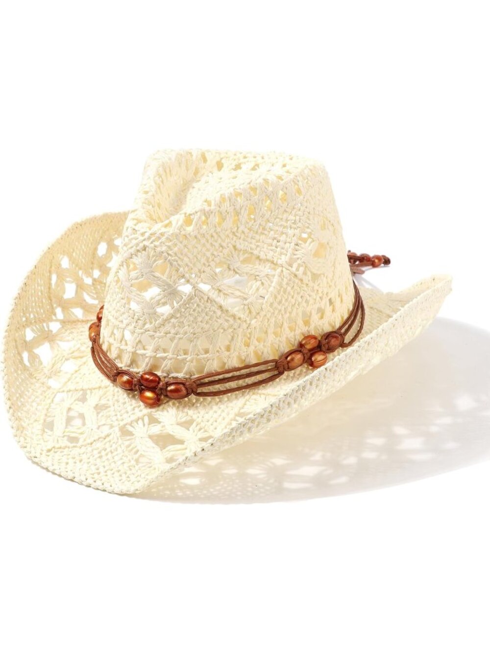 Unisex Ivory White Straw Woven Shapeable Brim Beach Western Cowboy Cowgirl Hat